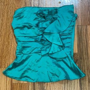 NEW XOXO Y2K ruffle peplum satin green  STRAPLESS TUBE top S small bustier
